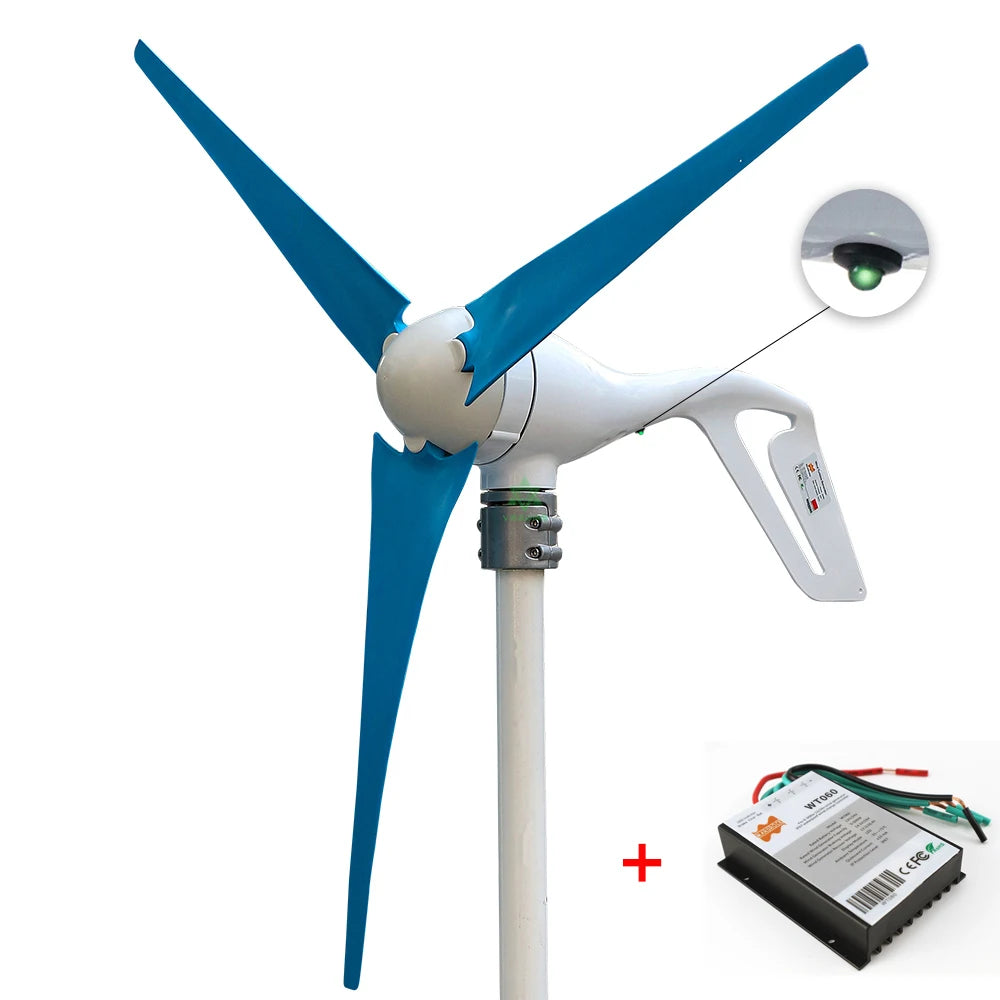 Ship From Spain 400W 12V 24V Wind Tubine Generator Horizontal Axis Mini Electric Windmill With LED Light Free 600W Controller
