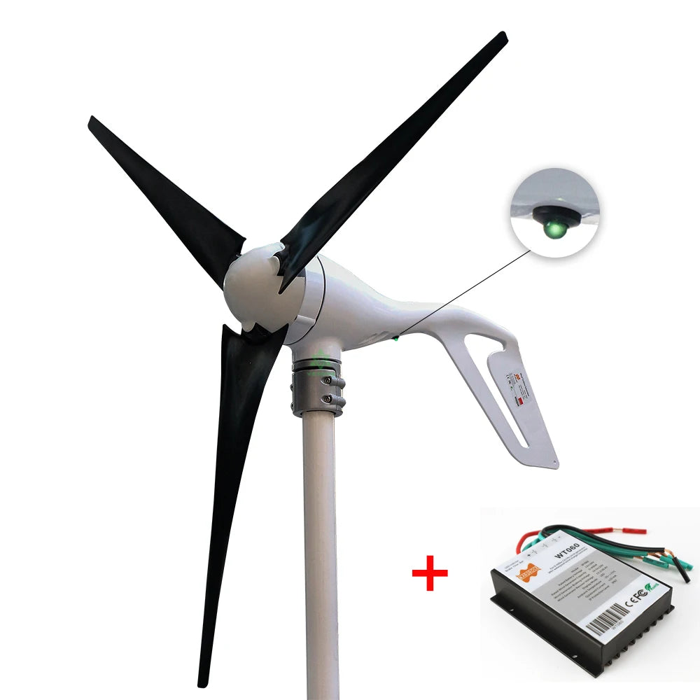 Ship From Spain 400W 12V 24V Wind Tubine Generator Horizontal Axis Mini Electric Windmill With LED Light Free 600W Controller