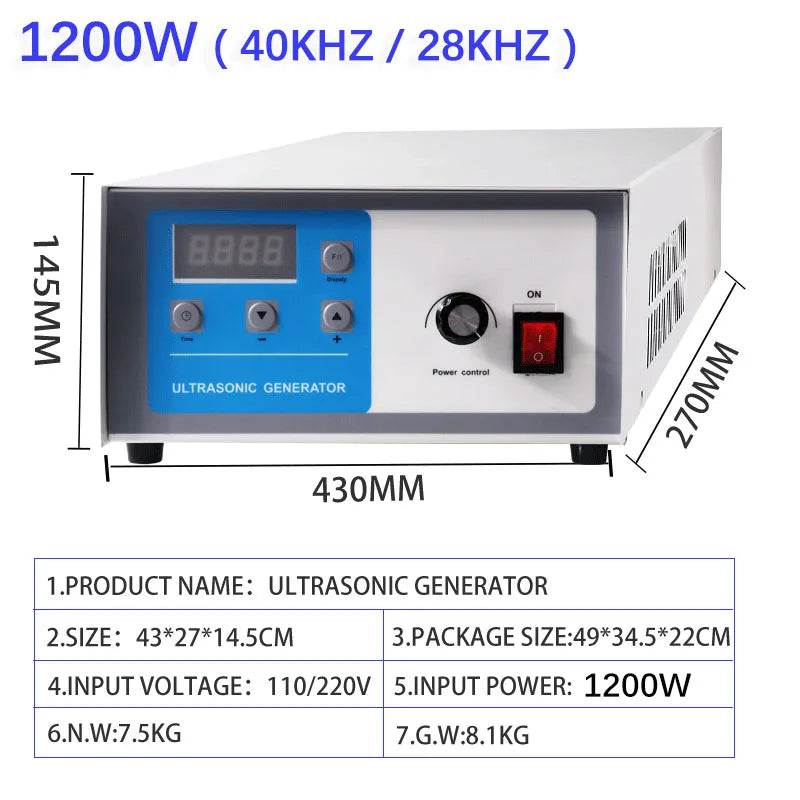 Ultrasonic Generator for Industrial Cleaning Machine 600W-3000W Power Adjustable Timing Remote Control Transducer