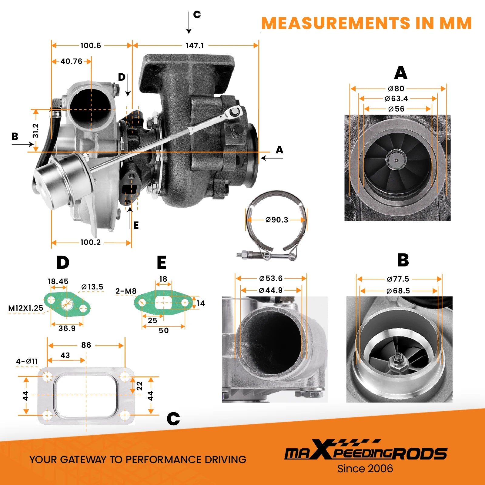 GT30 T04E Turbine Turbocharger For 1.5L to 2.5L any 4/6 cylinder engine T3 T4 4 bolt Flange Floating Bearing External Wastegate