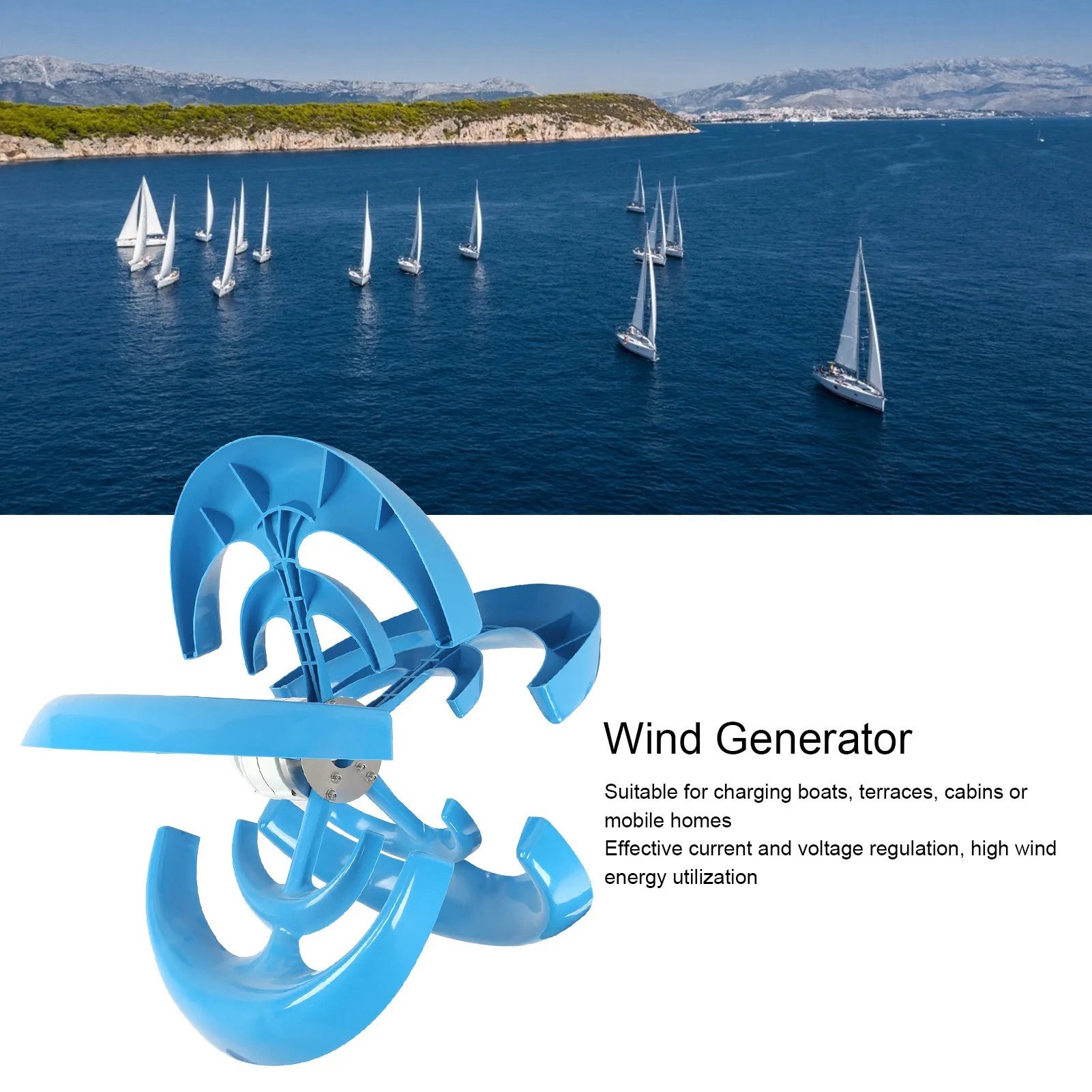 1200W Wind Turbine Kit Double Layer 5‑Blades Wind Energy Generator for Charging Blue Industrial Accessory Wind Power Generator