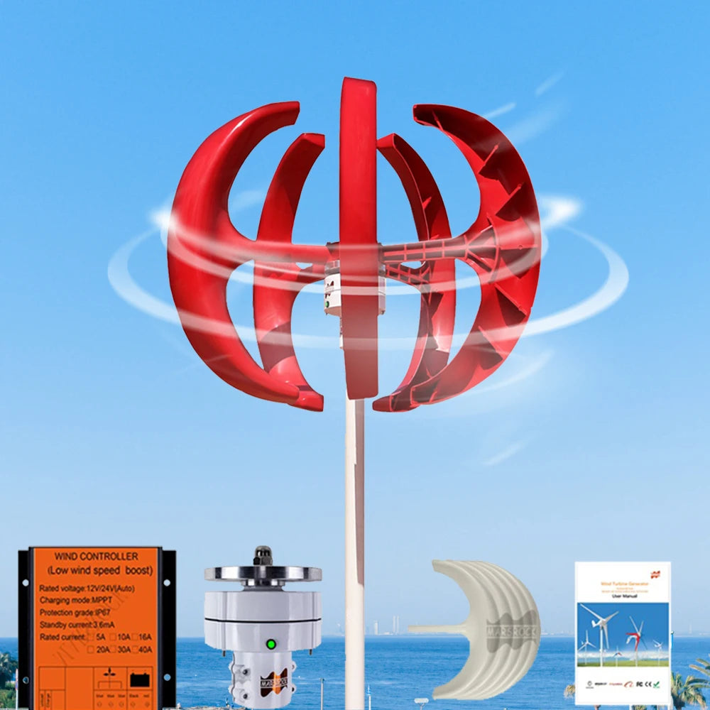 400W Power Vertical Wind Turbine Generator 12V24V Low Noise Low Speed Household Wind Generator With Wind MPPT Controller